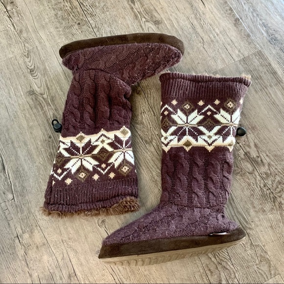 The Original Muk Luks Cable Knit Fur Slipper Boot - Picture 3 of 10